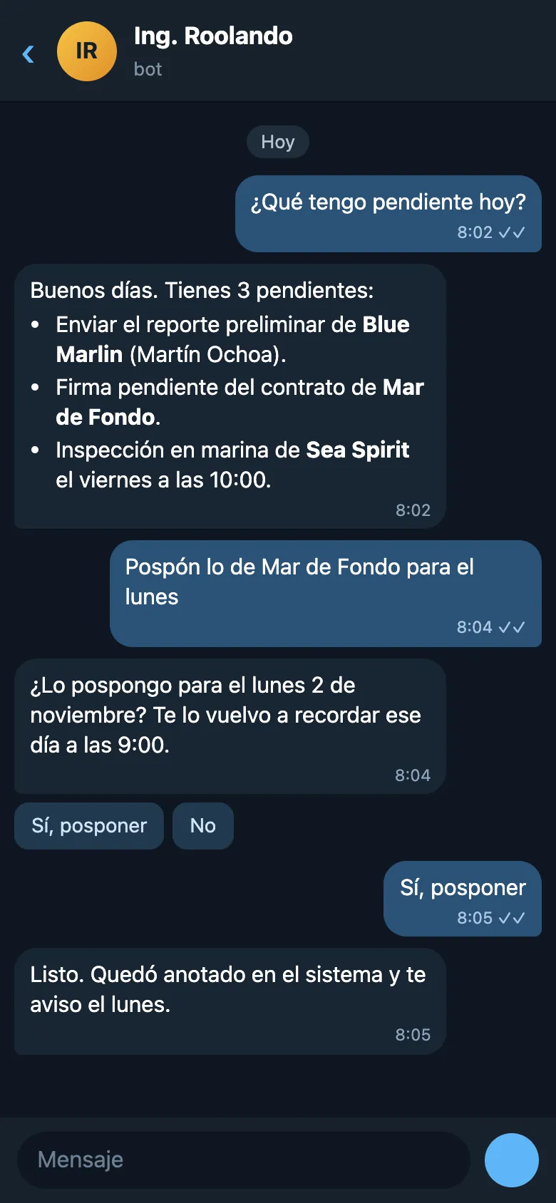 Conversation with Ing. Roolando on Telegram