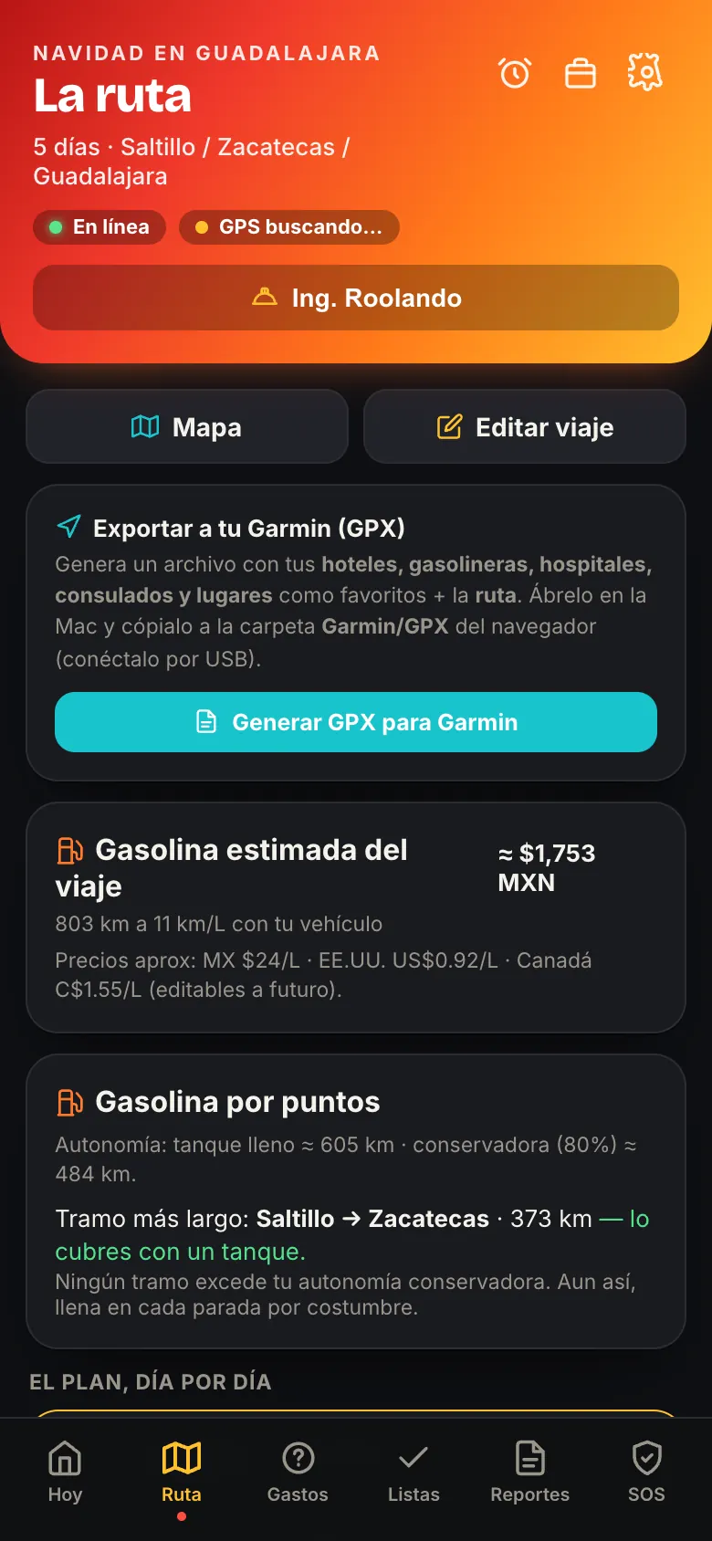 Roolando: estimated fuel and plan by leg